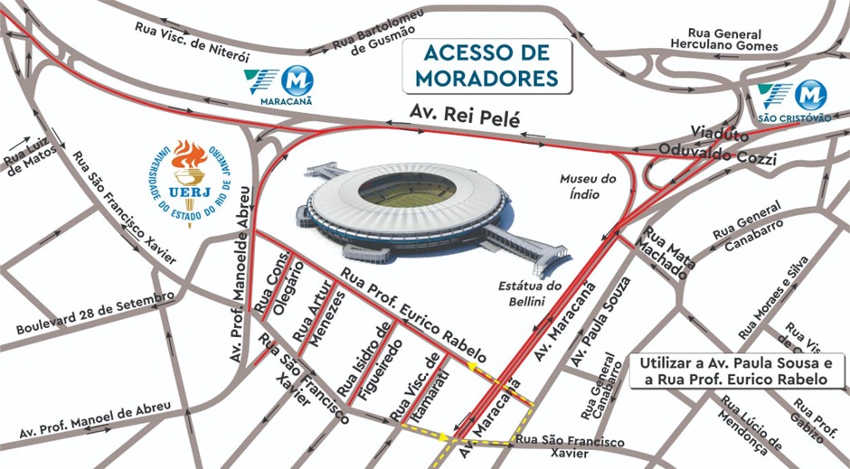 Detalhes do acesso para moradores para Flamengo x Grêmio, em 16 de agosto de 2023 | Arte: CET-Rio