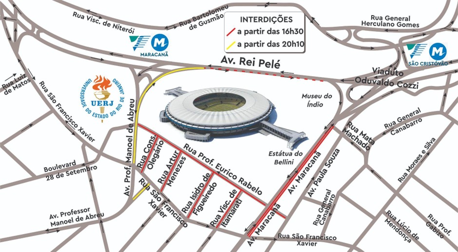 Esquema de trânsito para Fluminense x América-MG, em 19 de agosto de 2023 | Arte: CET-Rio