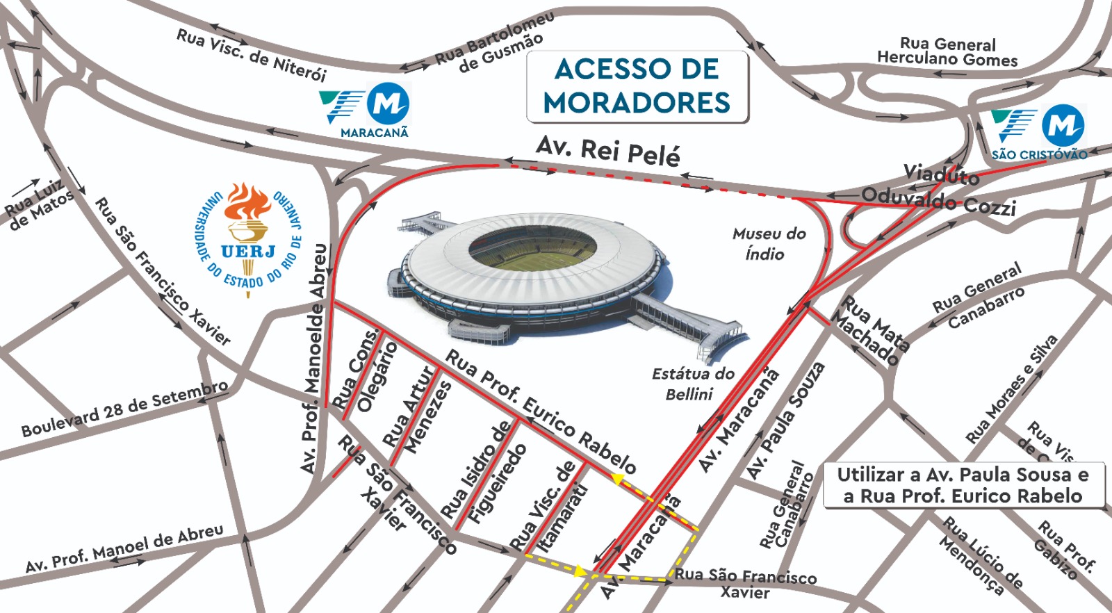 Acesso de moradores para Flamengo x Internacional, em 26 de agosto de 2023 | Arte: CET-Rio