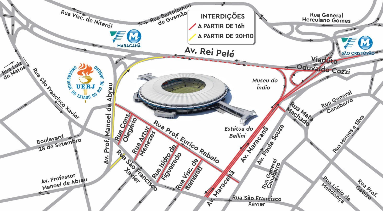 Esquema de trânsito para Flamengo x São Paulo, em 13 de agosto de 2023 | Arte: Prefeitura do Rio