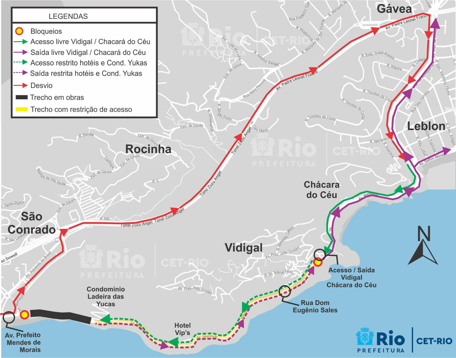 Mapa de desvios para 20 de agosto de 2023 | Arte: CET-Rio