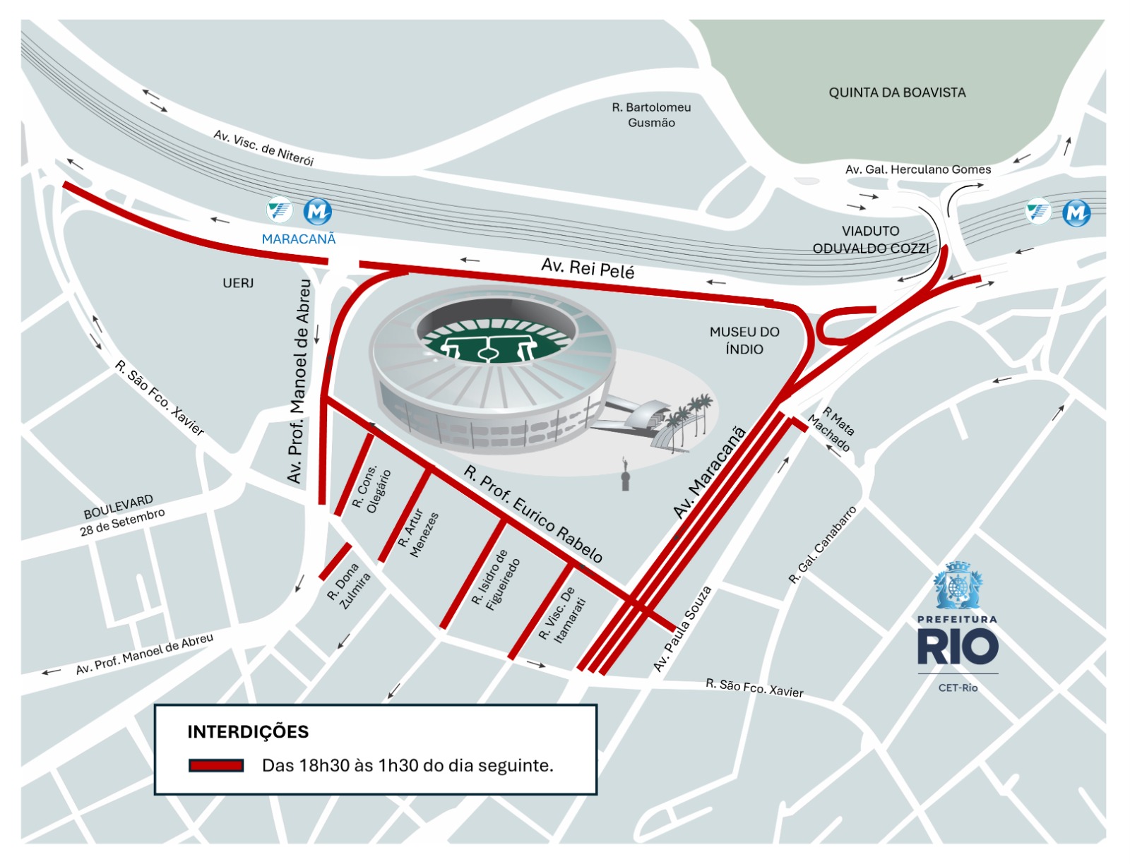 Esquema de trânsito para Flamengo x Internacional, pela CONMEBOL Libertadores | Arte: CET-Rio