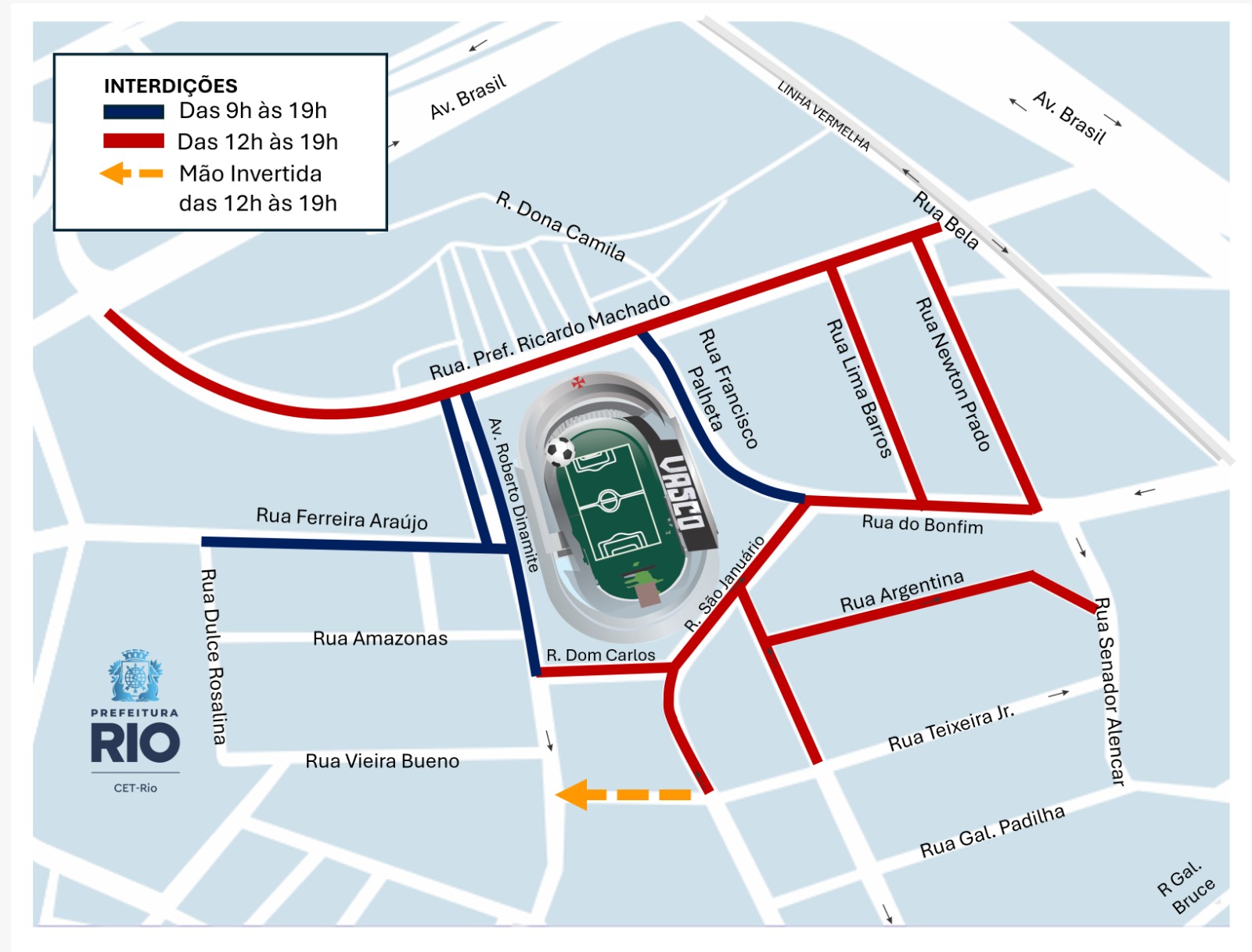 Esquema de trânsito para Vasco x Atlético-MG | Arte: CET-Rio