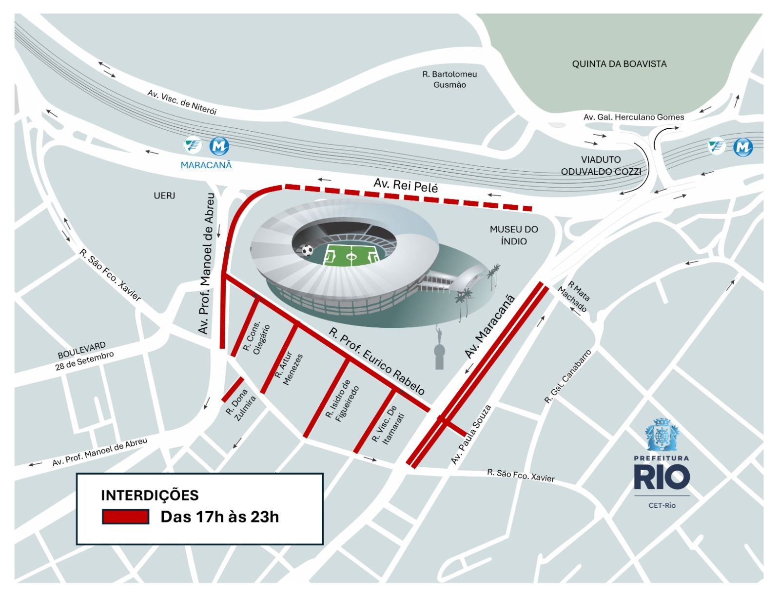 Esquema de trânsito para Flamengo x Internacional, pelo Campeonato Brasileiro, no Maracanã | Arte: CET-Rio