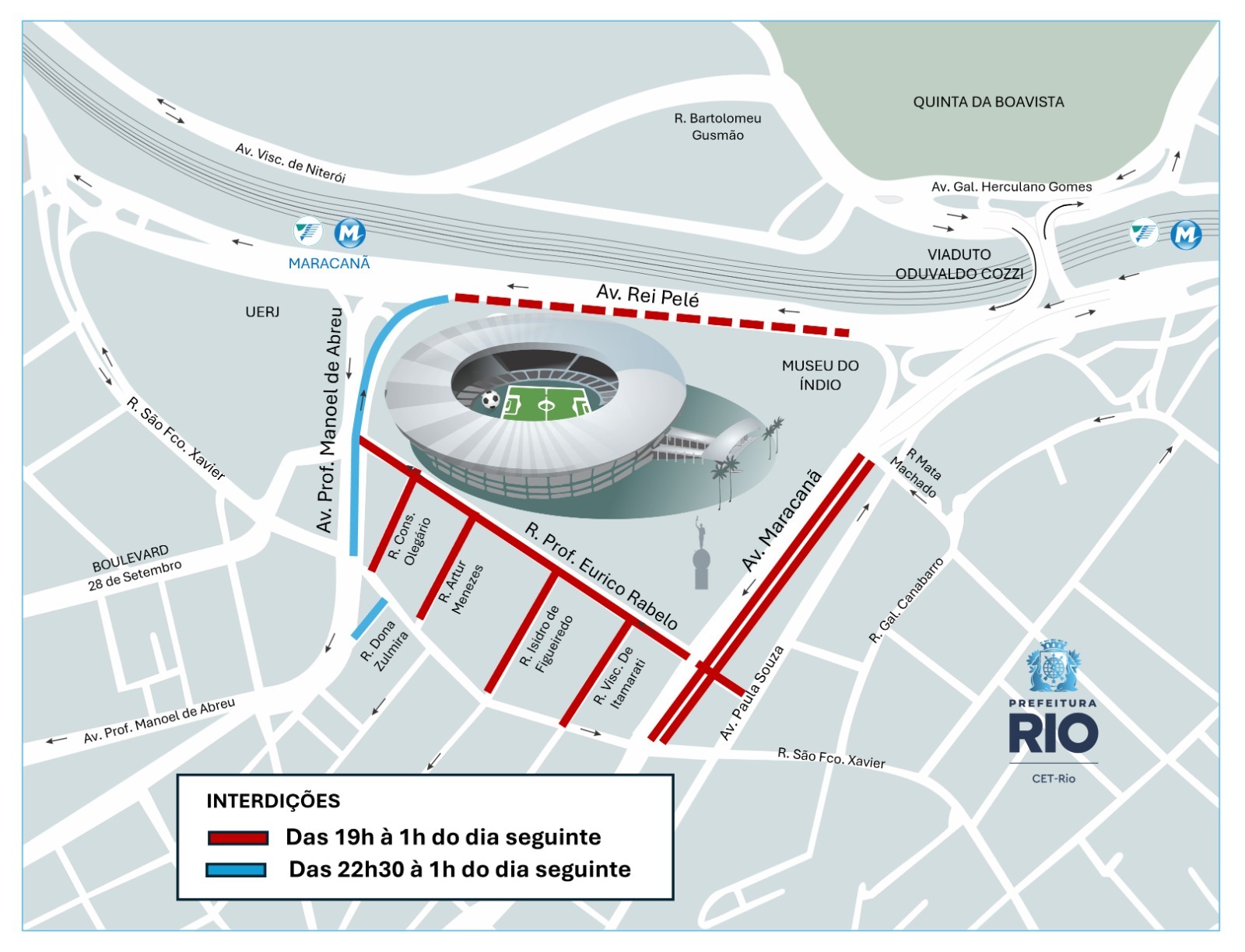 Esquema de trânsito para Flamengo x Sampaio Corrêa, no Maracanã, pelo Campeonato Carioca | Arte: CET-Rio