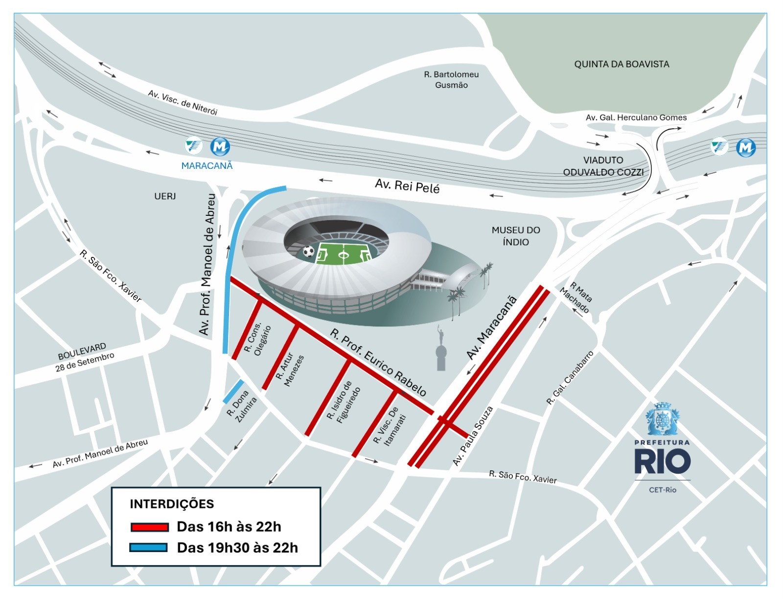 Esquema de trânsito para Fluminense x Bangu, no Maracanã, pelo Campeonato Carioca | Arte: CET-Rio