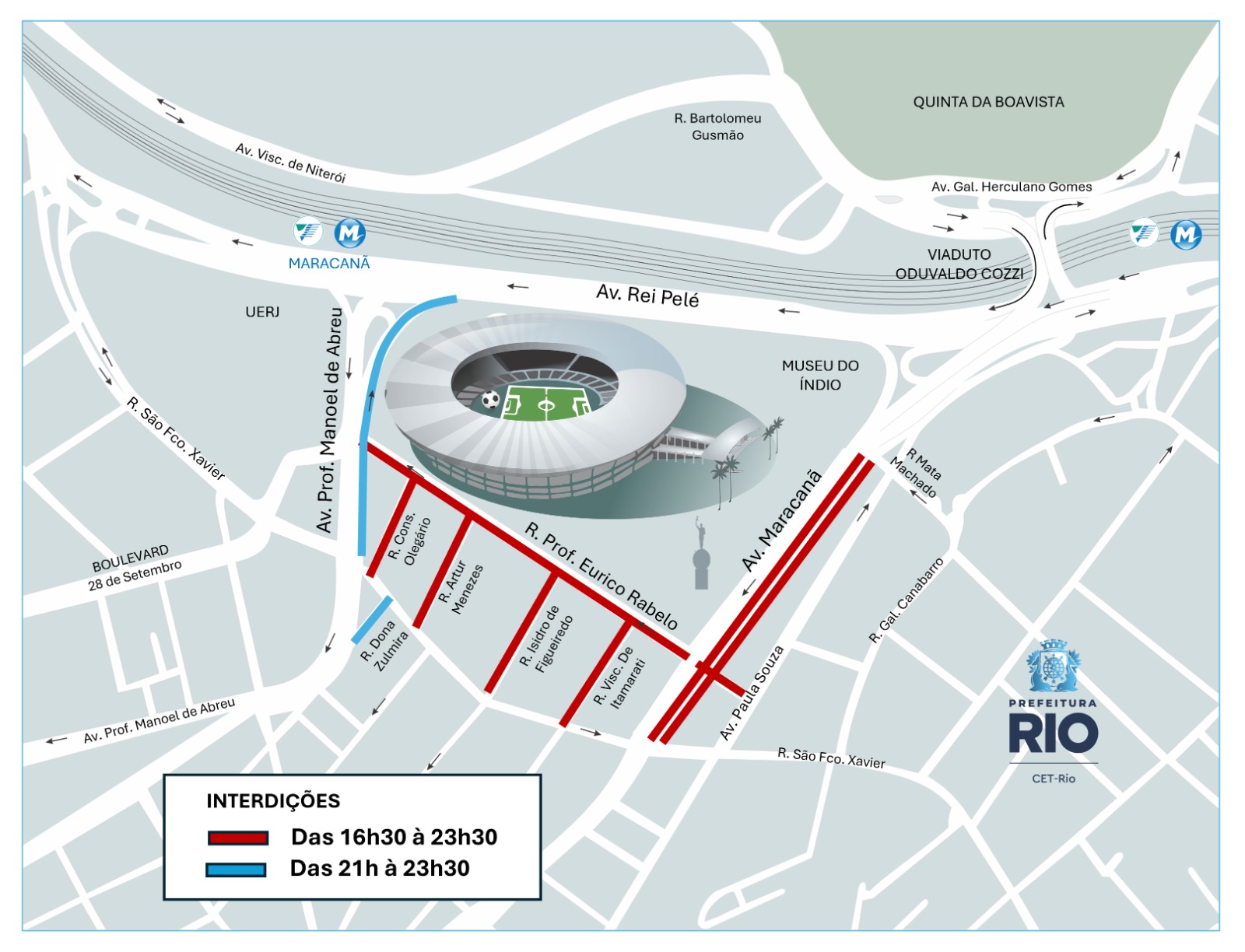 Esquema de trânsito para Fluminense x Botafogo, pelo Campeonato Brasileiro, no Maracanã | Arte: CET-Rio
