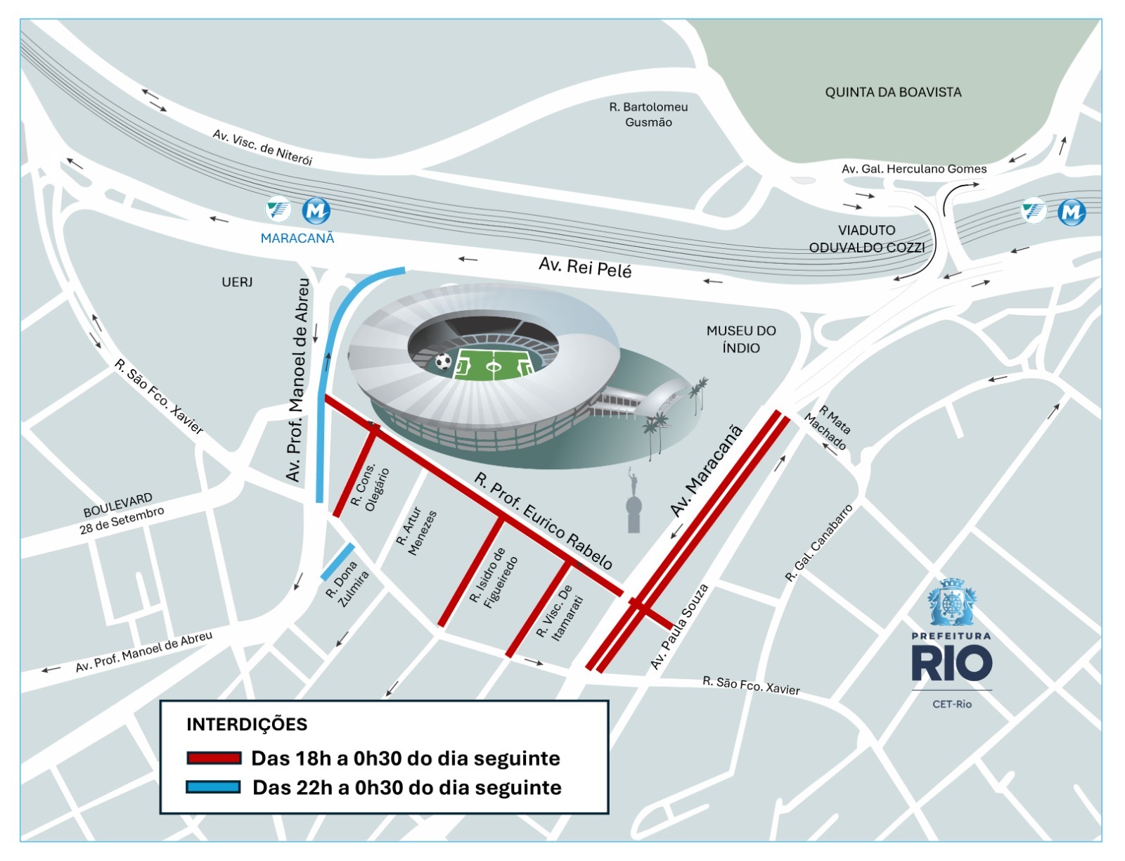 Esquema de trânsito para Fluminense x Maricá, no Maracanã, pelo Campeonato Carioca | Arte: CET-Rio
