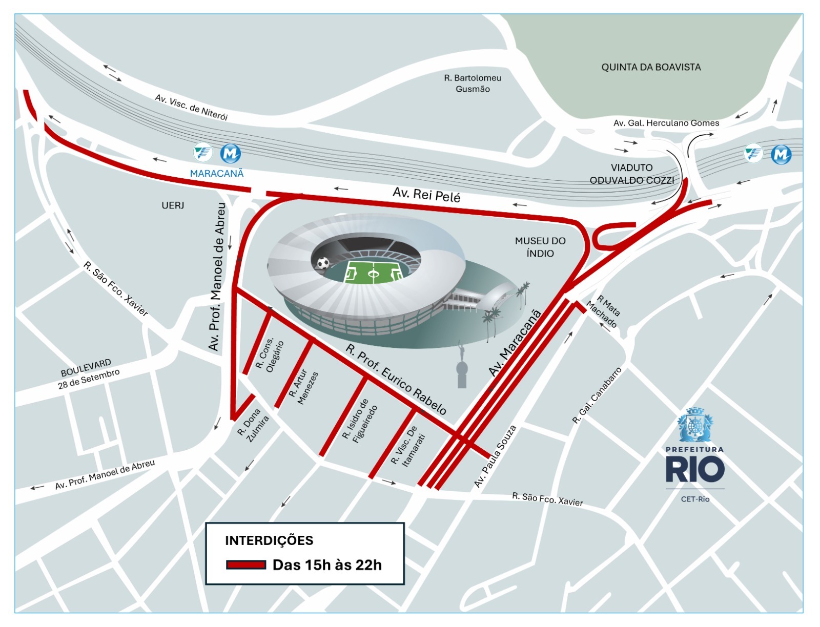 Esquema de trânsito para Fluminense x Vasco, no Maracanã, pelo Campeonato Carioca | Arte: CET-Rio