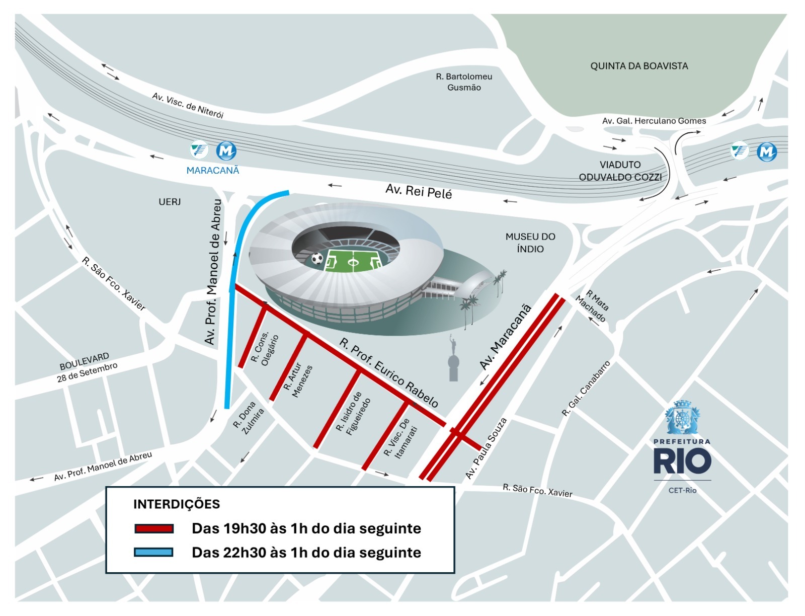 Esquema de trânsito para Madureira x Flamengo, no Maracanã, pelo Campeonato Carioca | Arte: CET-Rio