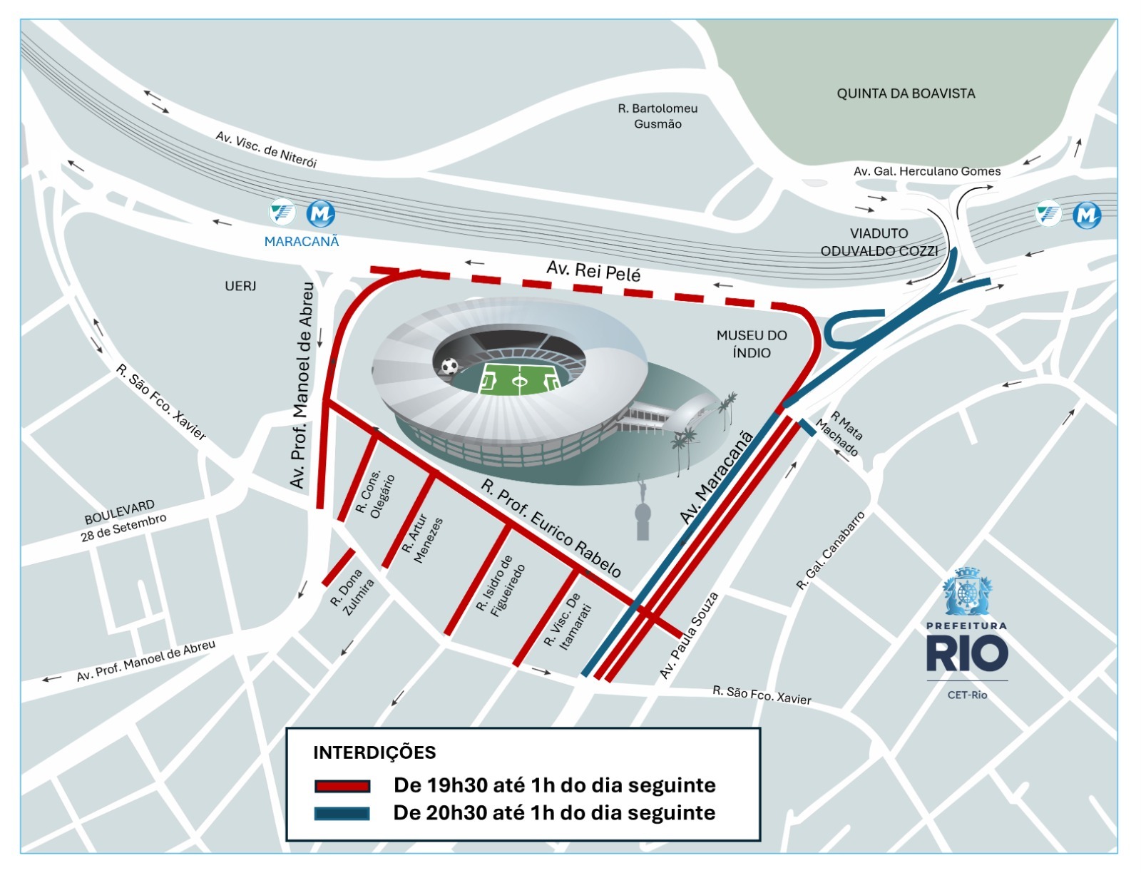 Esquema de trânsito para Flamengo x Cruzeiro, no Maracanã, pelo Campeonato Brasileiro | Arte: CET-Rio