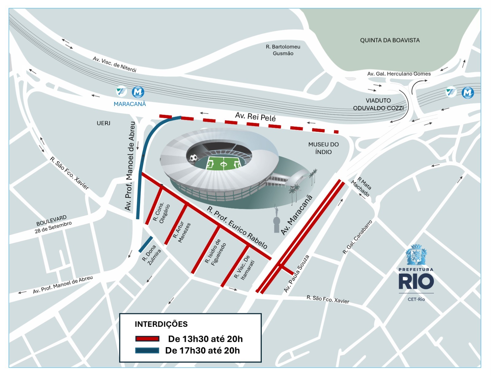 Esquema de trânsito para Fluminense x Athletico, no Maracanã, pelo Campeonato Brasileiro | Arte: CET-Rio